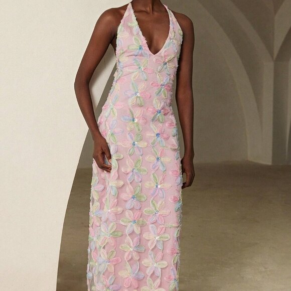 Multicolor Women's French Elegant Romantic Date Night Luxury Floral Maxi dress - Picture 1 of 8